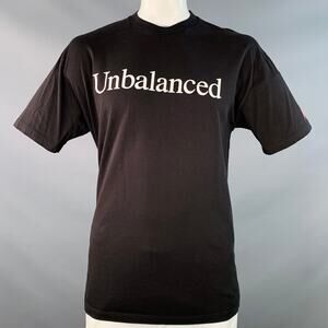 NEW BALANCE Size XL Unbalanced Black White Print Cotton Crew Neck T-shirt